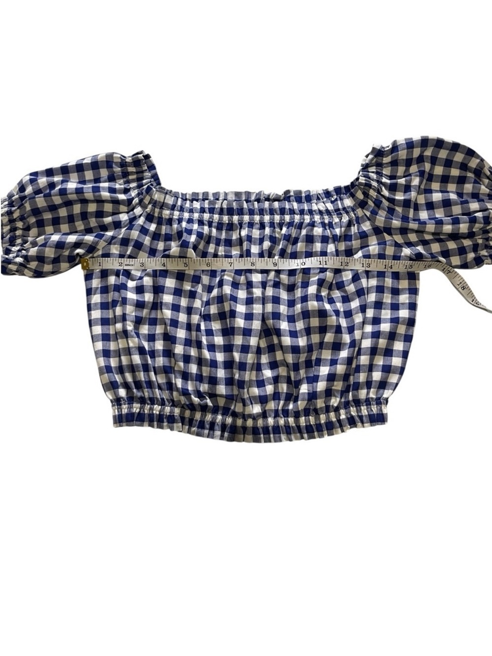L'Academie
L'Academie Blue & White
Gingham
Off-the-Shoulder Crop Top Size Small - Picture 8 of 10